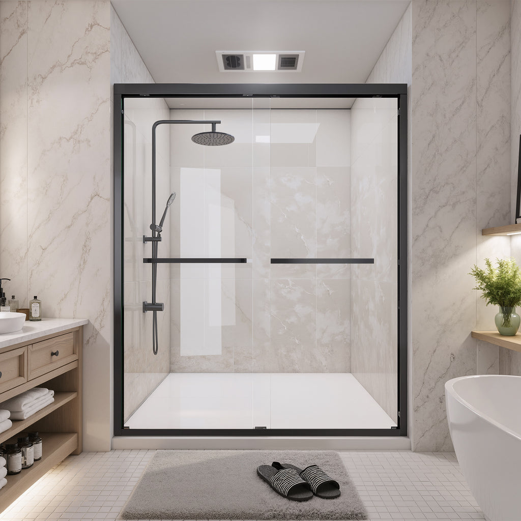 56-60 In. W X 72 In. H Double Sliding Framed Shower Door With Nano-Coated Clean Tempered Glass In Matte Black