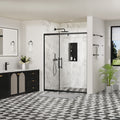 50–54" W x 72" H Framed Sliding Shower Door with Fixed Panel, Matte Black, Nano-Coated Tempered Glass