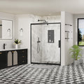44–48" W x 72" H Framed Sliding Shower Door with Fixed Panel, Matte Black, Nano-Coated Tempered Glass