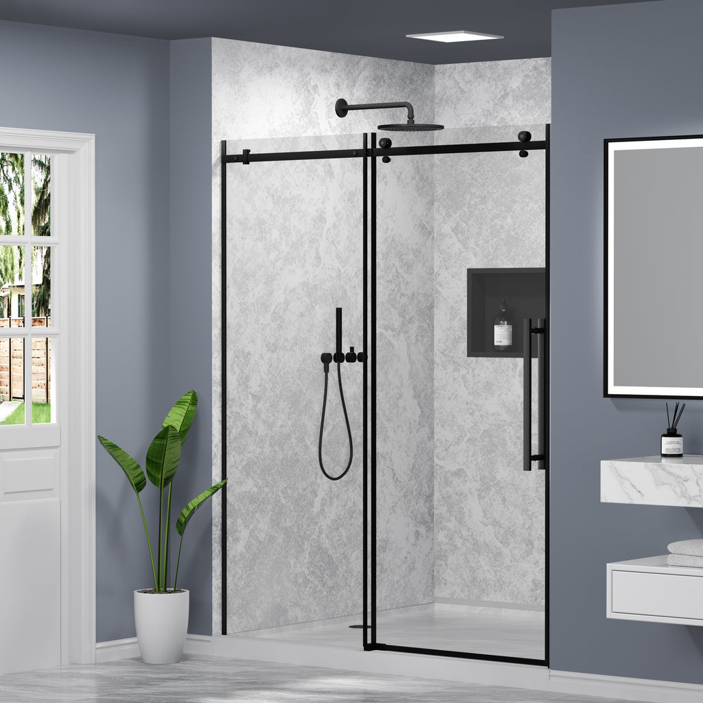 50-54 In. W X 74 In. H Frameless Single Sliding Shower Door With Nano-Coated Clean Tempered Glass In Matte Black