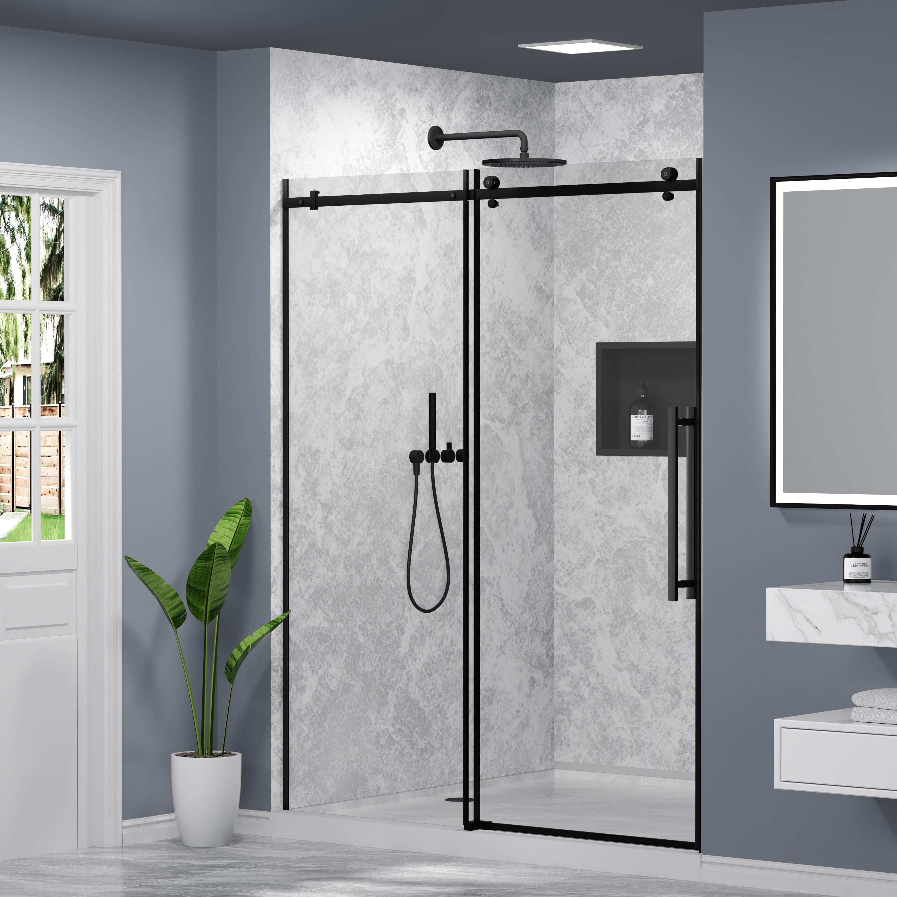 50-54 In. W X 74 In. H Frameless Single Sliding Shower Door With Nano-Coated Clean Tempered Glass In Matte Black