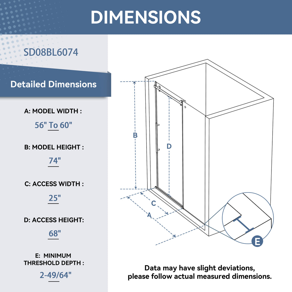 56-60 In. W X 74 In. H Frameless Single Sliding Shower Door With Nano-Coated Clean Tempered Glass In Matte Black