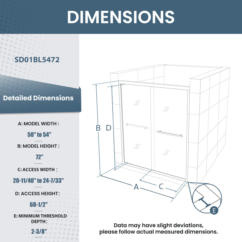 50-54 In. W X 72 In. H Double Sliding Framed Shower Door With Nano-Coated Clean Tempered Glass In Matte Black