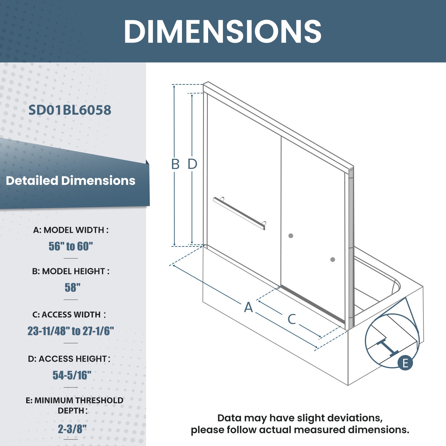 56-60 In. W X 58 In. H Sliding Framed Tub Door In Matte Black With Tempered Clear Glass