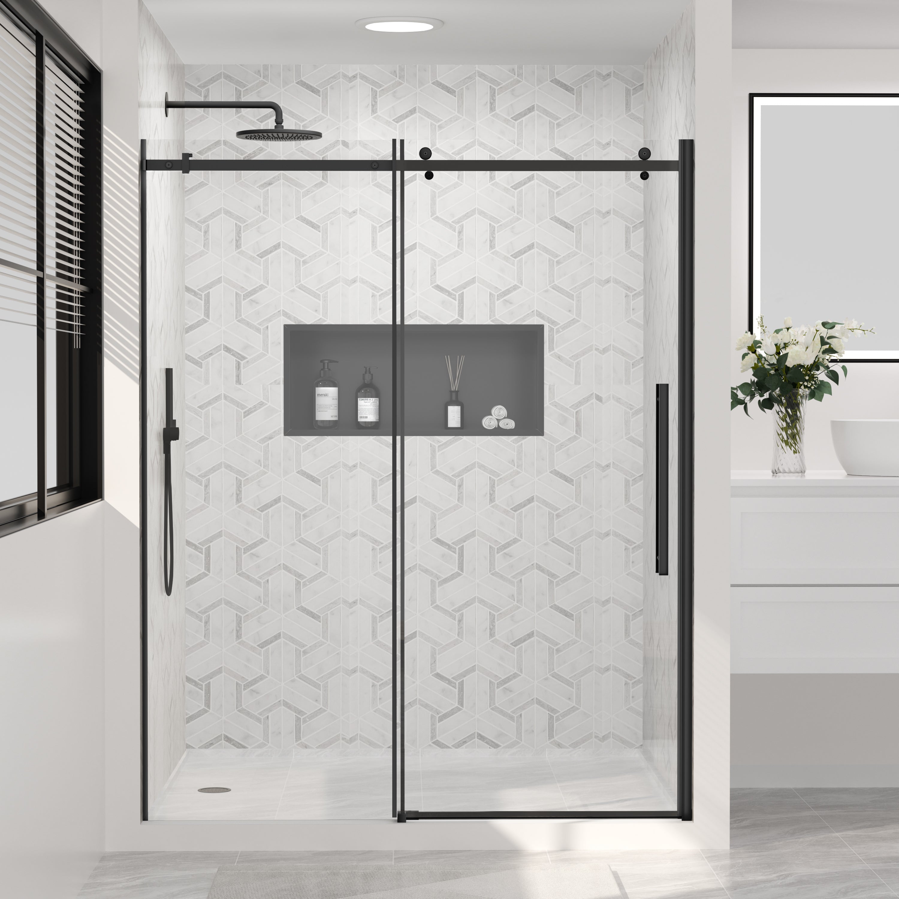 44-48 In. W X 74 In. H Frameless Single Sliding Shower Door With Nano-Coated Clean Tempered Glass In Matte Black
