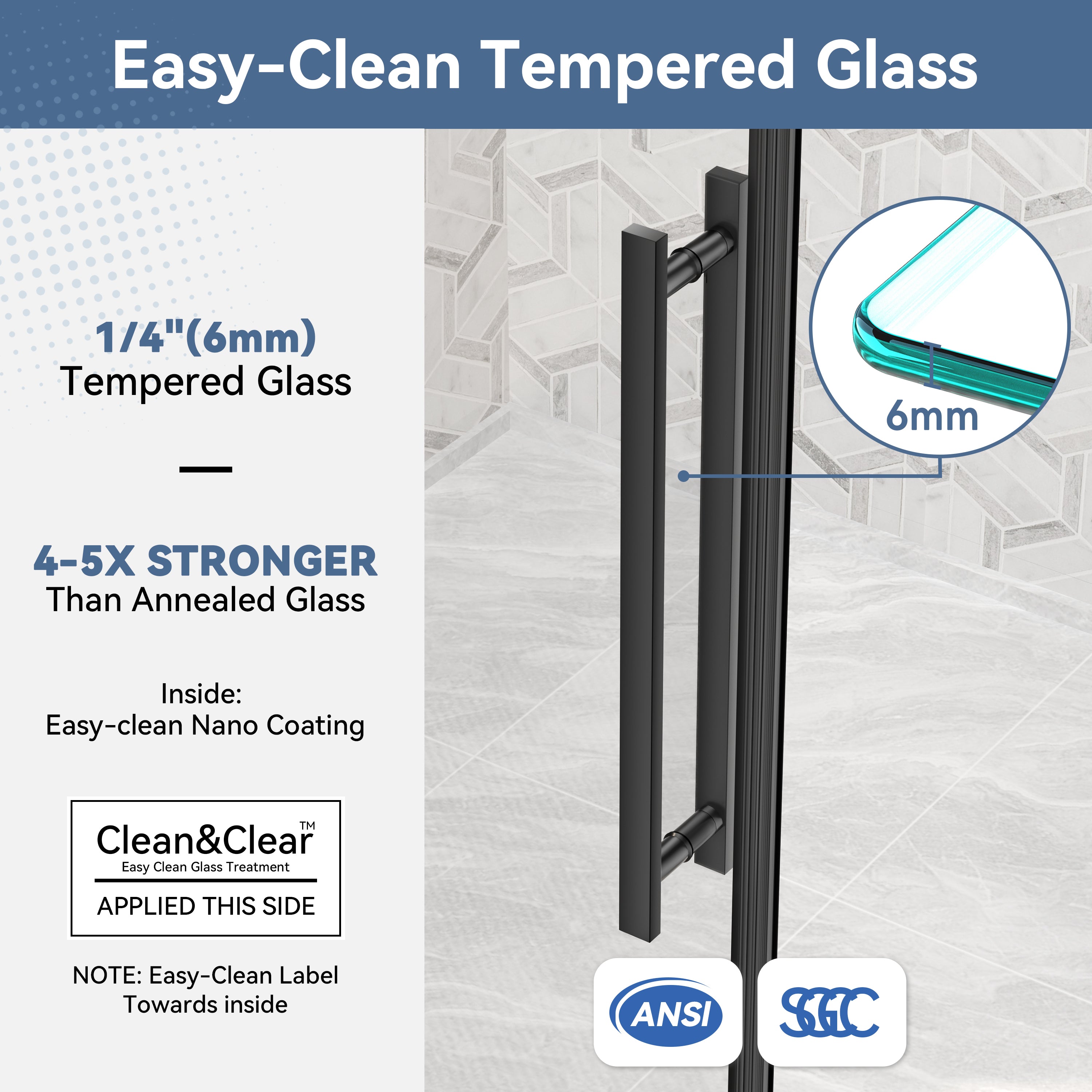 44-48 In. W X 74 In. H Frameless Single Sliding Shower Door With Nano-Coated Clean Tempered Glass In Matte Black