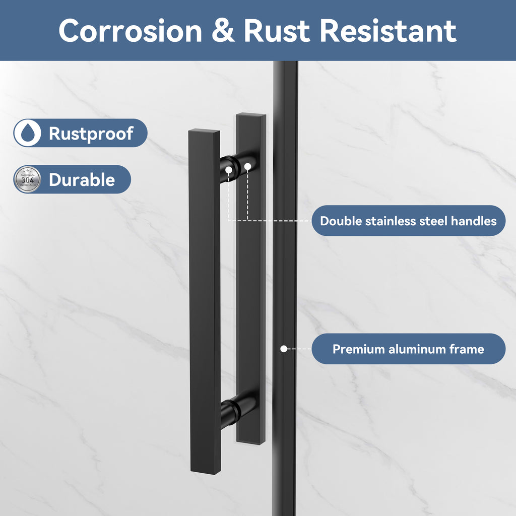 44–48" W x 72" H Framed Sliding Shower Door with Fixed Panel, Matte Black, Nano-Coated Tempered Glass