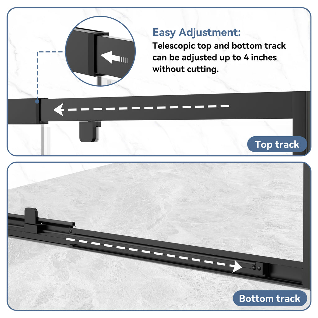 56–60" W x 72" H Framed Sliding Shower Door with Fixed Panel, Matte Black, Nano-Coated Tempered Glass SD06MB6072