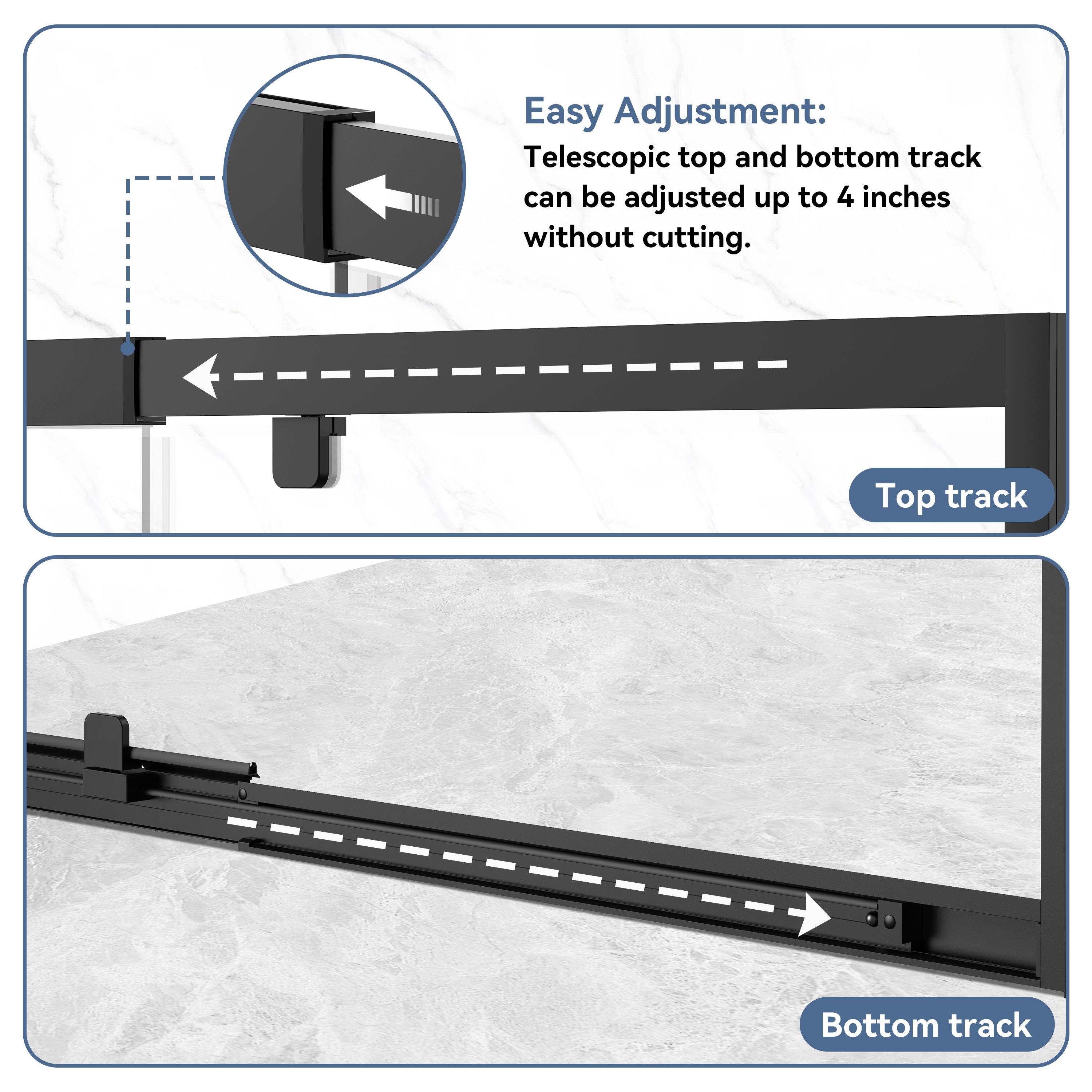 38–42" W x 72" H Framed Sliding Shower Door with Fixed Panel, Matte Black, Nano-Coated Tempered Glass