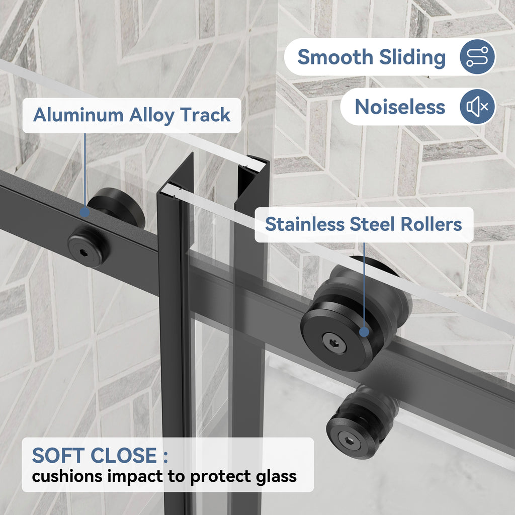 56-60 In. W X 58 In. H Frameless Single Sliding Shower Door With Nano-Coated Clean Tempered Glass In Matte Black