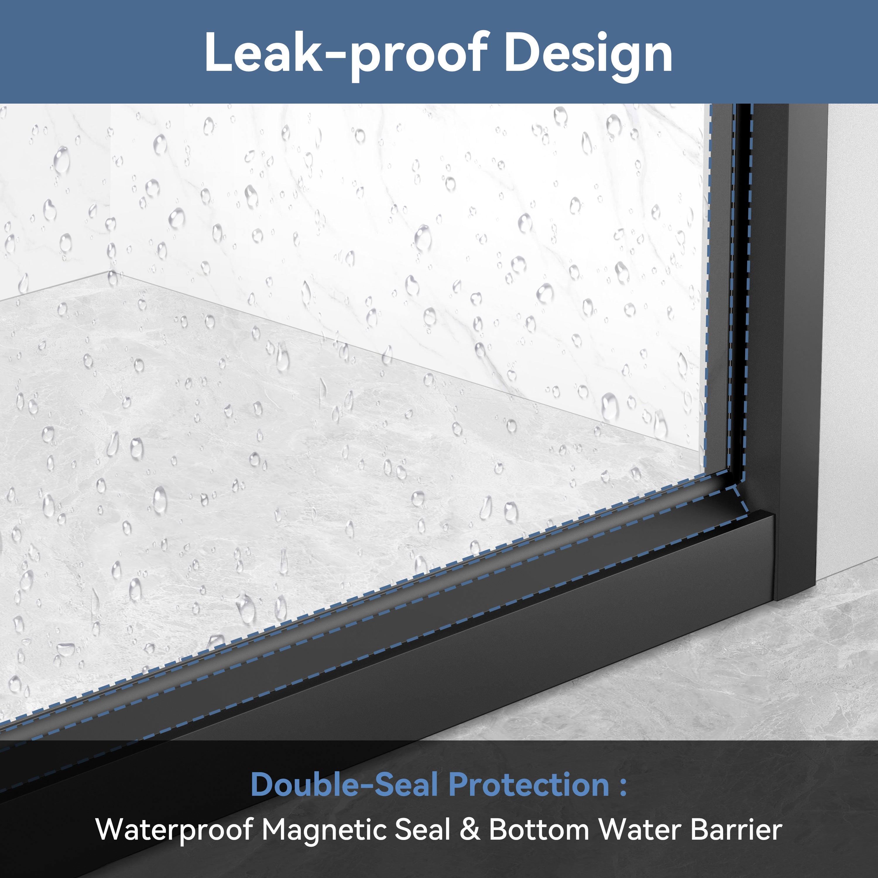 56–60" W x 72" H Framed Sliding Shower Door with Fixed Panel, Matte Black, Nano-Coated Tempered Glass SD06MB6072