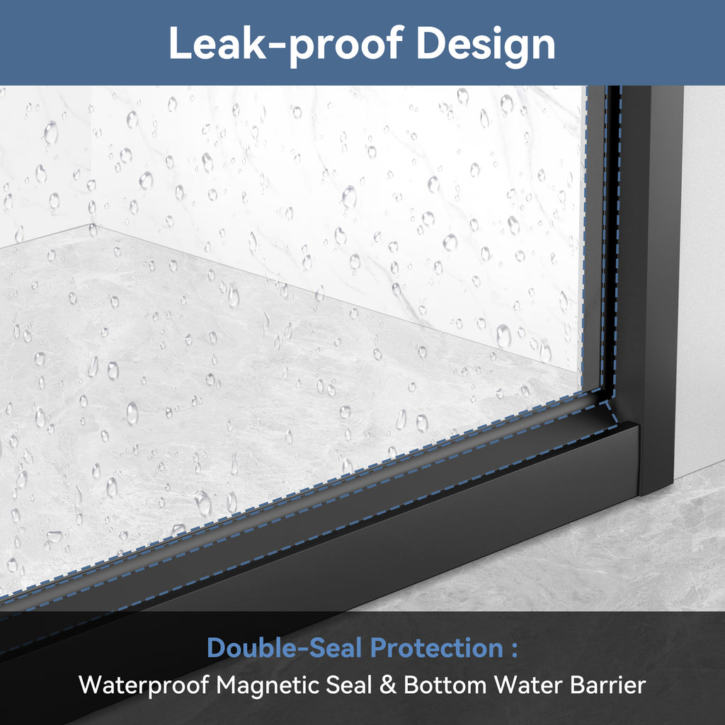 44–48" W x 72" H Framed Sliding Shower Door with Fixed Panel, Matte Black, Nano-Coated Tempered Glass