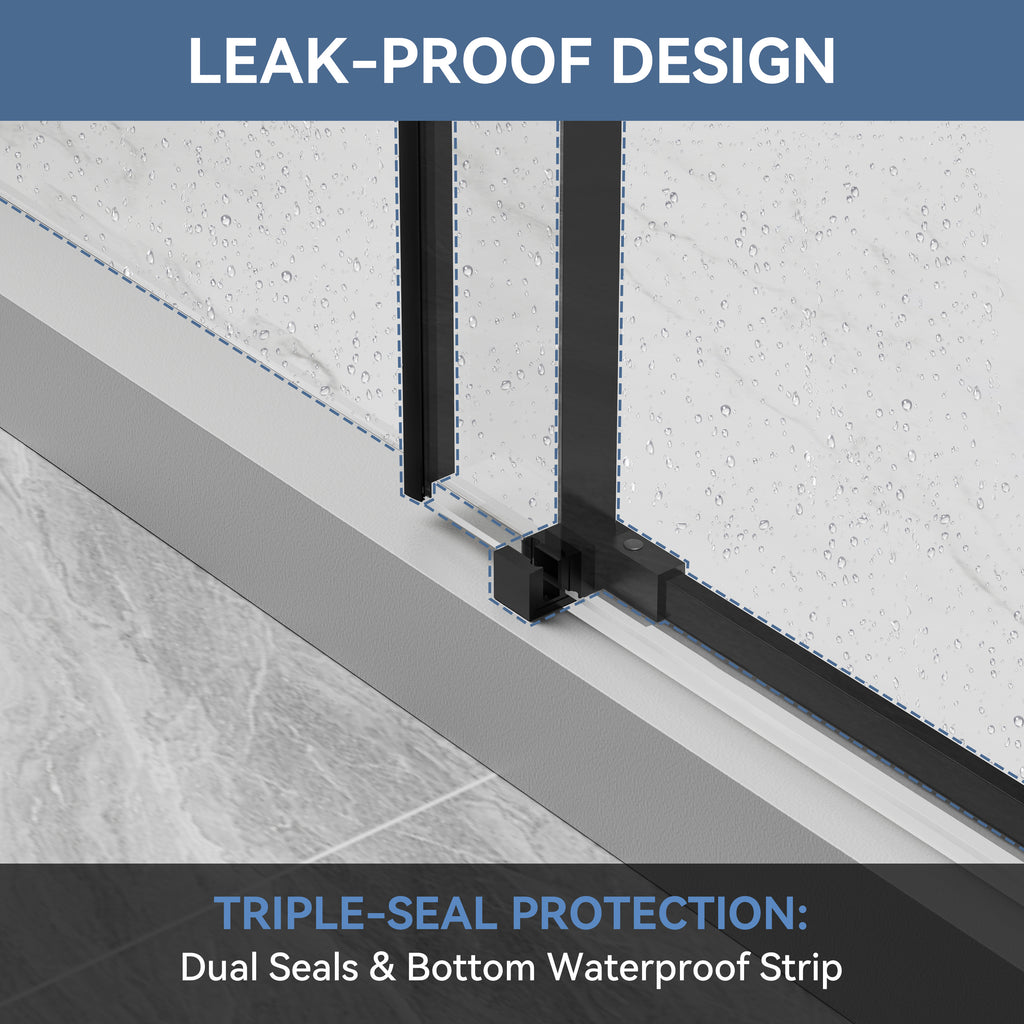 56-60 In. W X 58 In. H Frameless Single Sliding Shower Door With Nano-Coated Clean Tempered Glass In Matte Black