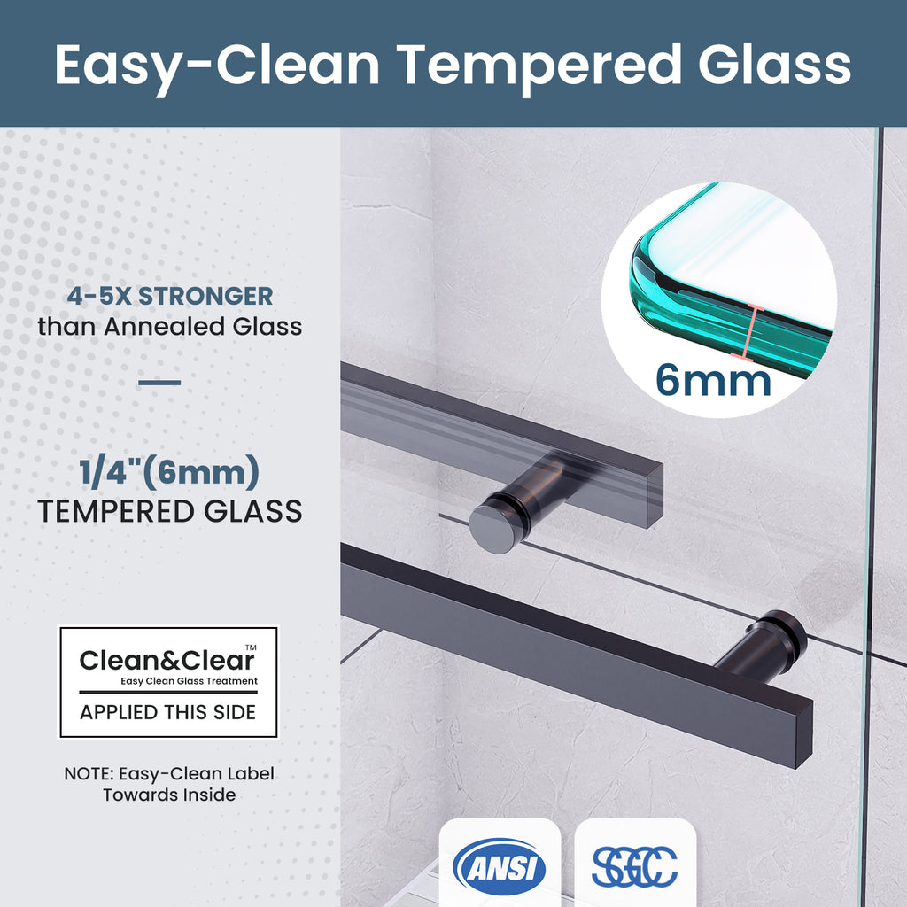 50-54 In. W X 72 In. H Double Sliding Framed Shower Door With Nano-Coated Clean Tempered Glass In Matte Black