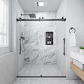 44-48 In. W X 74 In. H Semi-Frameless Sliding Shower Door with 1/4 in. Clear Tempered Glass in Matte Black