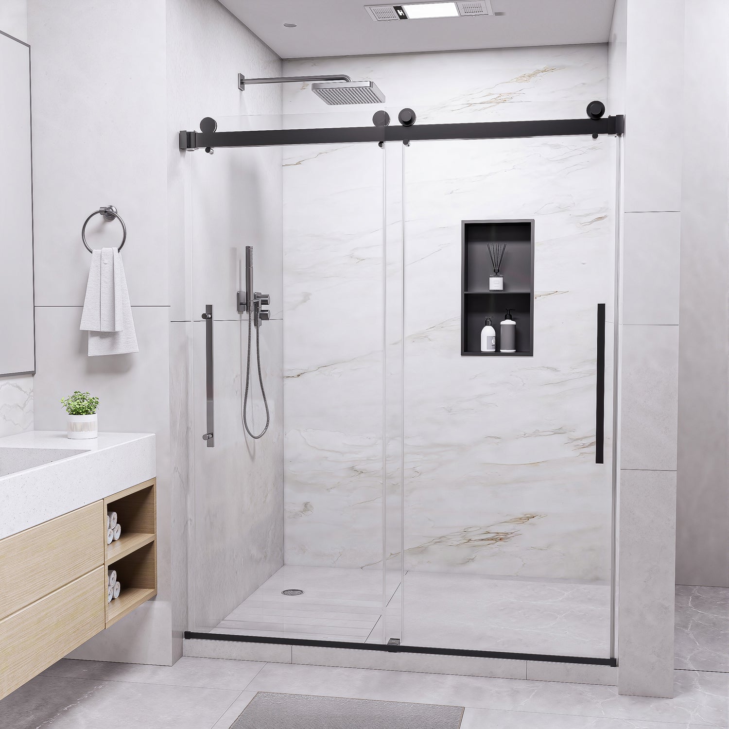50-54 In. W X 74 In. H Semi-Frameless Sliding Shower Door with 1/4 in. Clear Tempered Glass in Brushed Nickel