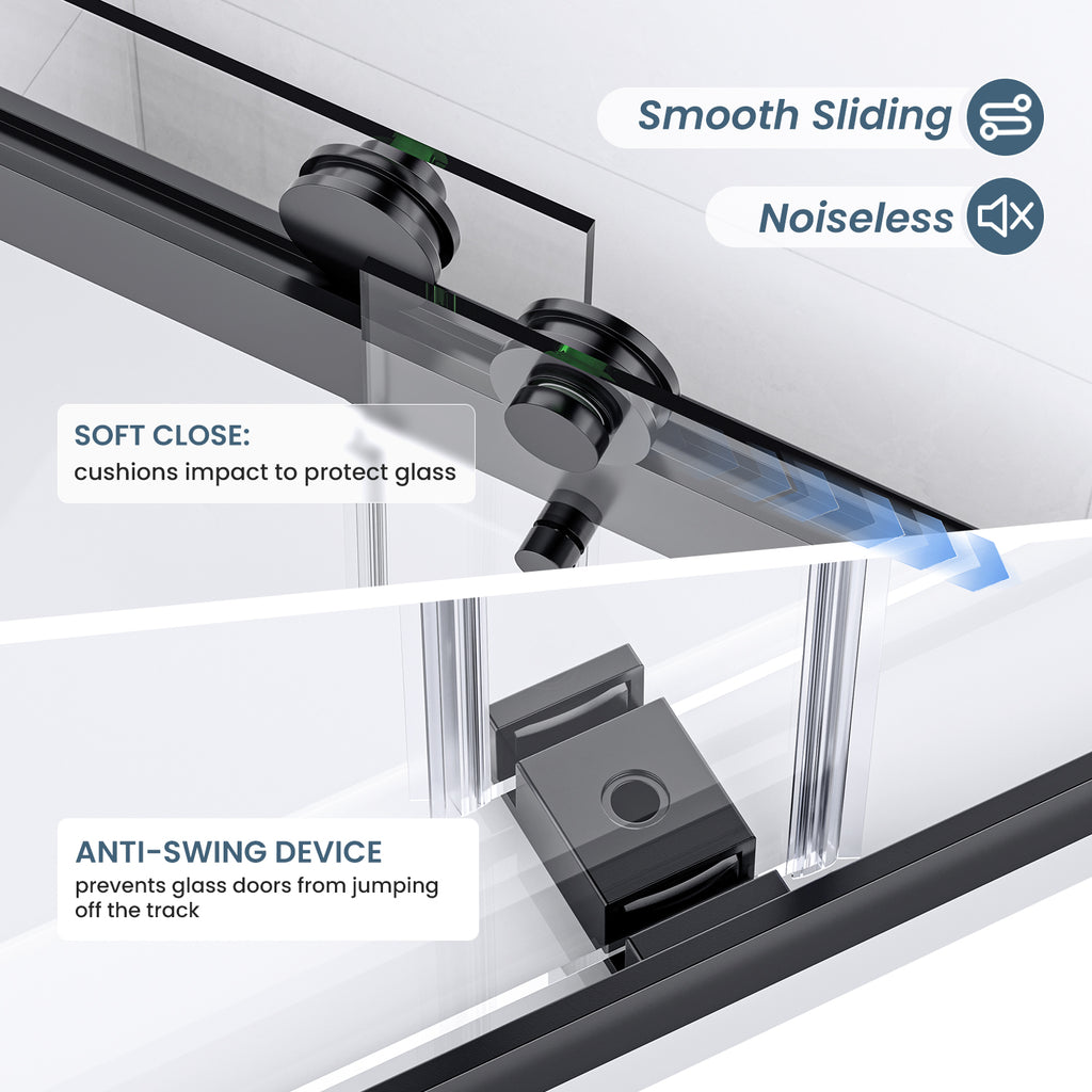 56-60 in. W x 58 in. H Semi-Frameless Sliding Tub Door with 1/4 in. Clear Tempered Glass in Matte Black