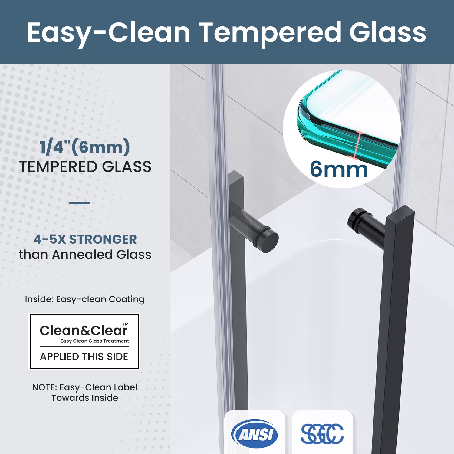 56-60 In. W X 74 In. H Semi-Frameless Sliding Shower Door with 1/4 in. Clear Tempered Glass in Matte Black