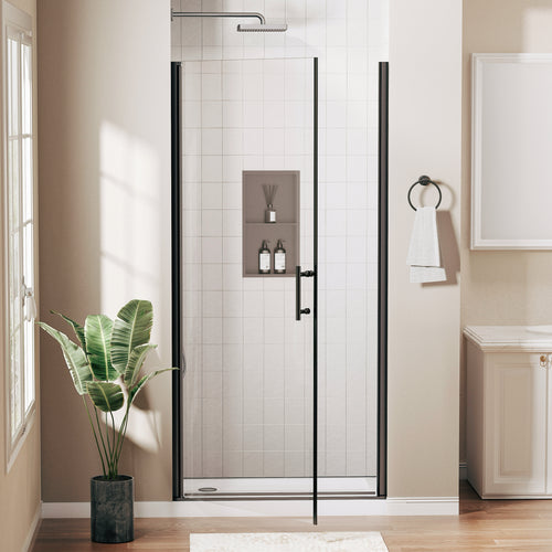 30–31 In. W x 72 In. H Frameless Pivot Swing Shower Door with Matte Black Frame and Nano-Coated Clear Tempered Glass