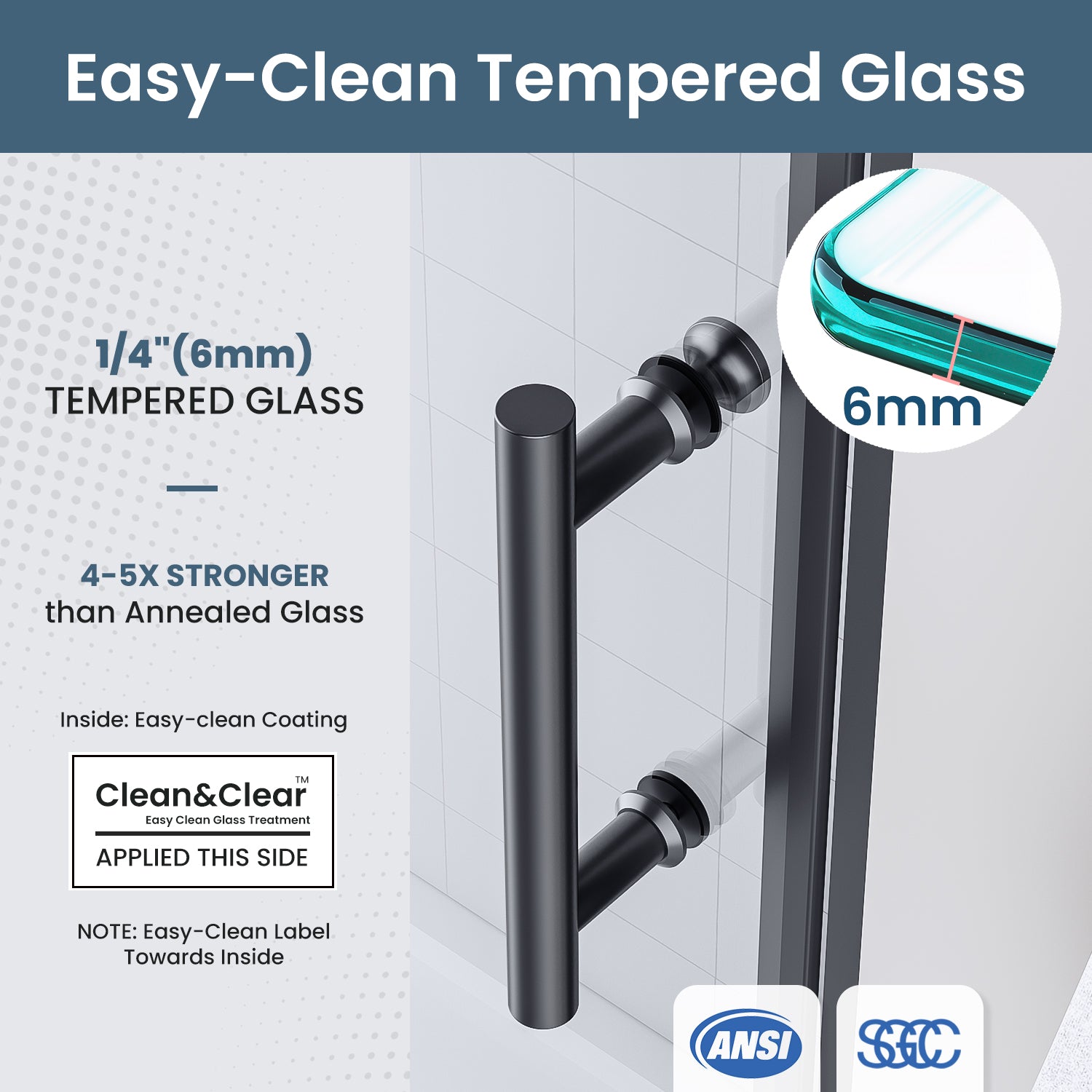 32-33 In. W X 72 In. H Frameless Pivot Swing Shower Door with Matte Black Frame and Nano-Coated Clear Tempered Glass SD03BL3272