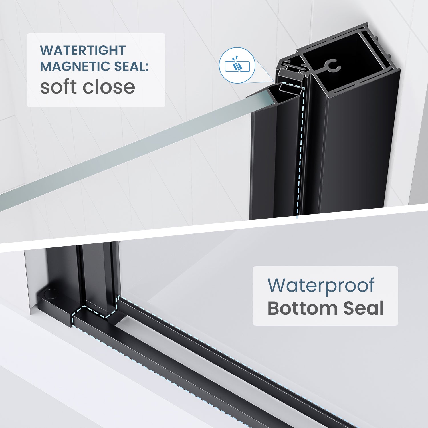 34-35 In. W X 72 In. H Frameless Pivot Swing Shower Door with Matte Black Frame and Nano-Coated Clear Tempered Glass
