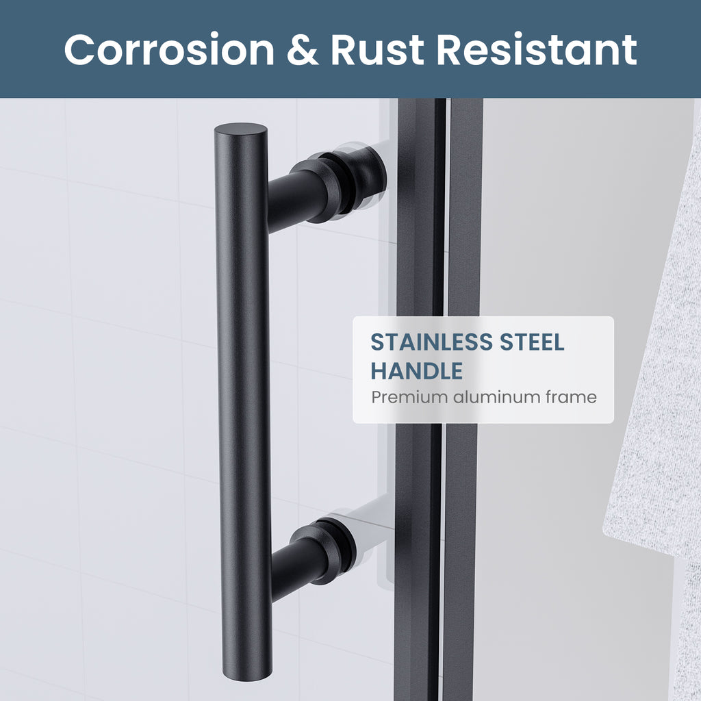 34-35 In. W X 72 In. H Frameless Pivot Swing Shower Door with Matte Black Frame and Nano-Coated Clear Tempered Glass