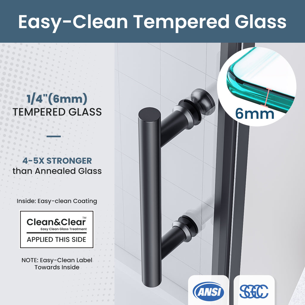 34-35 In. W X 72 In. H Frameless Pivot Swing Shower Door with Matte Black Frame and Nano-Coated Clear Tempered Glass