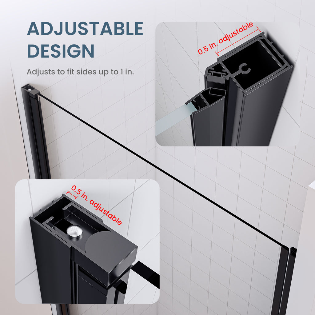 34-35 In. W X 72 In. H Frameless Pivot Swing Shower Door with Matte Black Frame and Nano-Coated Clear Tempered Glass
