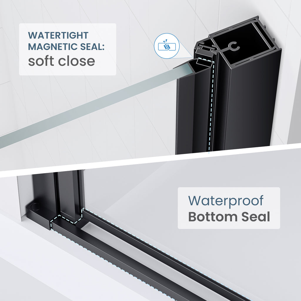36-37 In. W X 72 In. H Frameless Pivot Swing Shower Door with Matte Black Frame and Nano-Coated Clear Tempered Glass