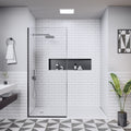 32 In. W X 74 In. H Semi-Frameless Matte Black Fixed Glass Shower Door With Nano-Coated Clear Tempered Glass