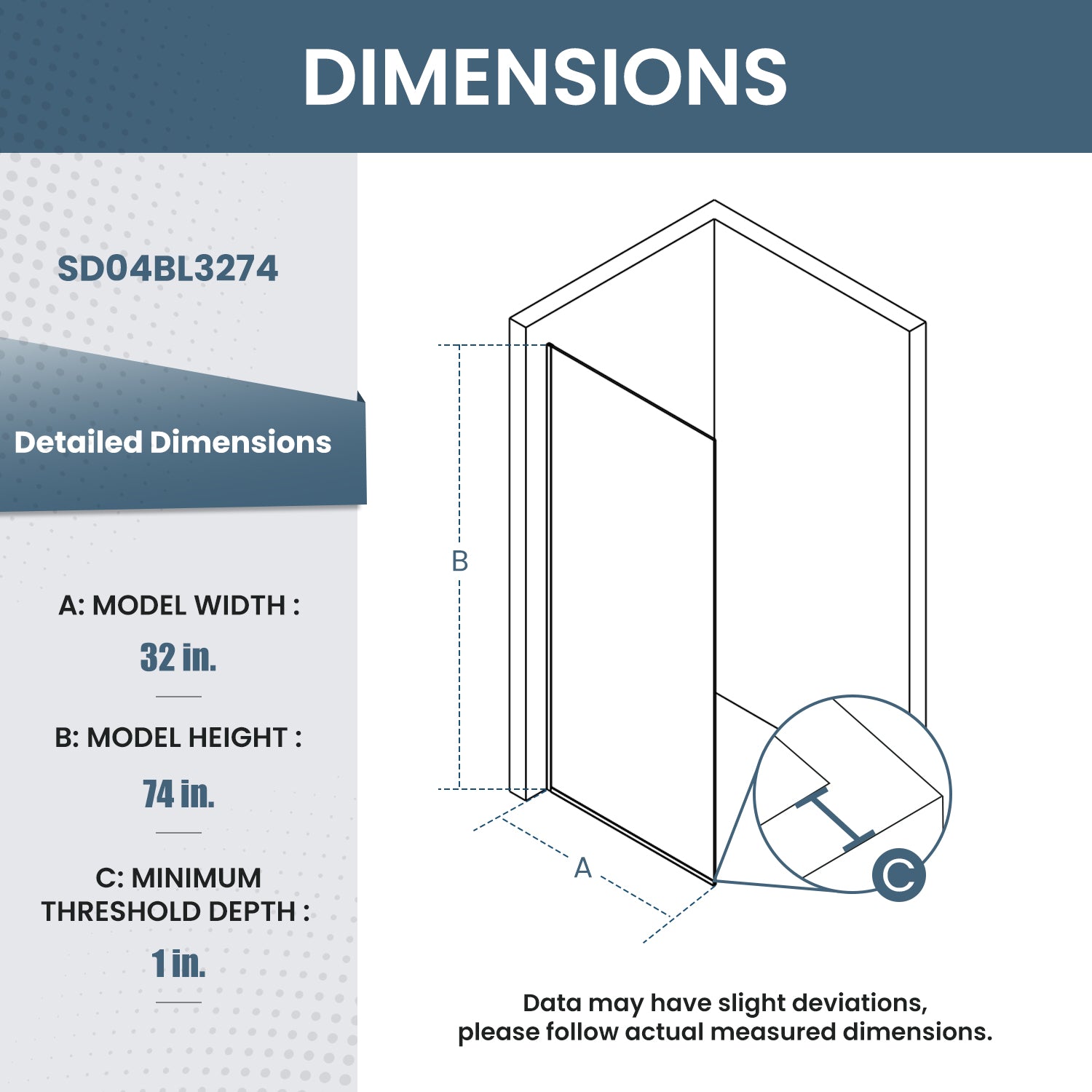 32 In. W X 74 In. H Semi-Frameless Matte Black Fixed Glass Shower Door With Nano-Coated Clear Tempered Glass