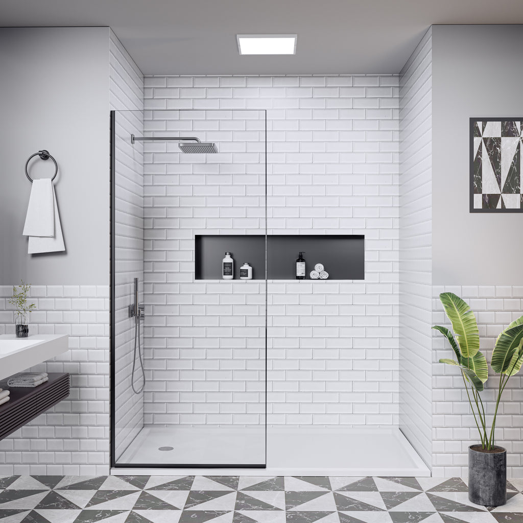34 In. W X 74 In. Semi-Frameless Matte Black Fixed Glass Shower Door With Nano-Coated Clear Tempered Glass